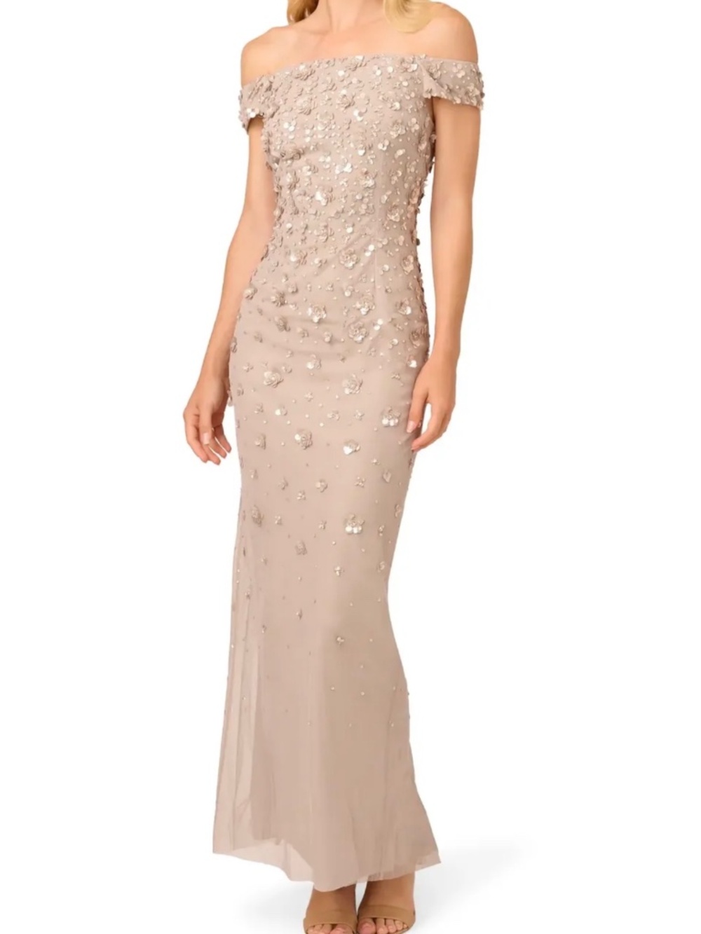 NWT Adrianna Papell Beaded Off Shoulder Gown sz 12